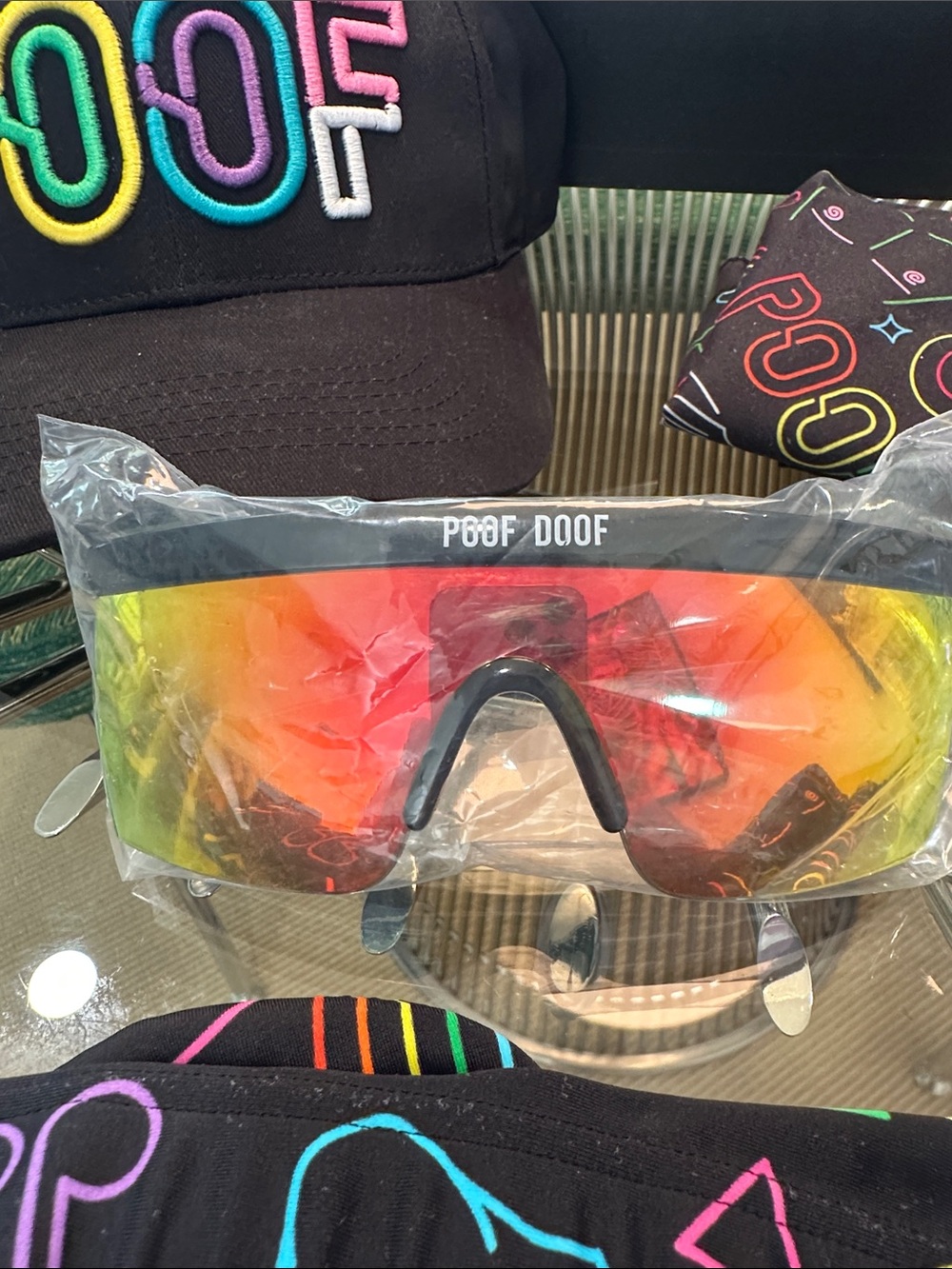 men’s Ruder Rainbow Swim Trunks includes sunglasses, bandanna and POOF ball cap - Picture 3 of 7